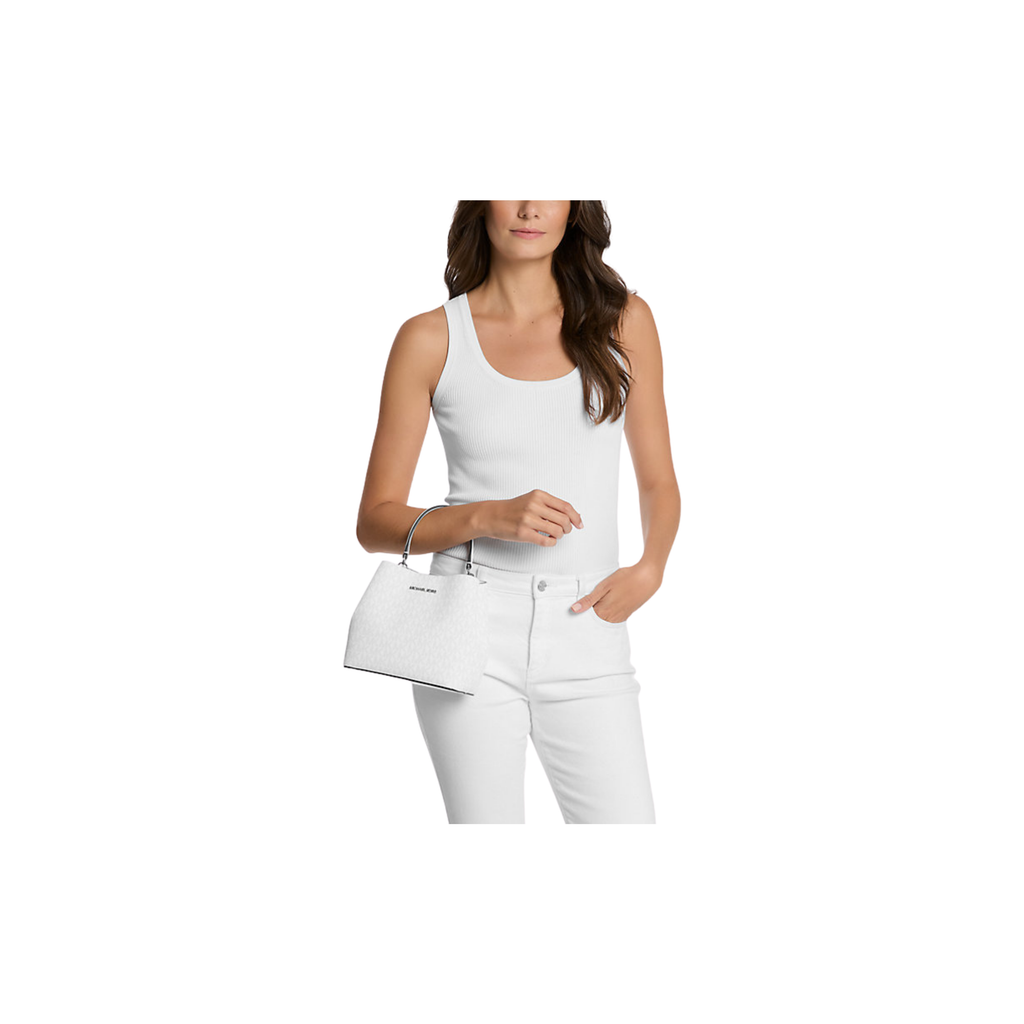 Michael Kors Pratt Small Signature Logo Convertible Shoulder Bag Optic White