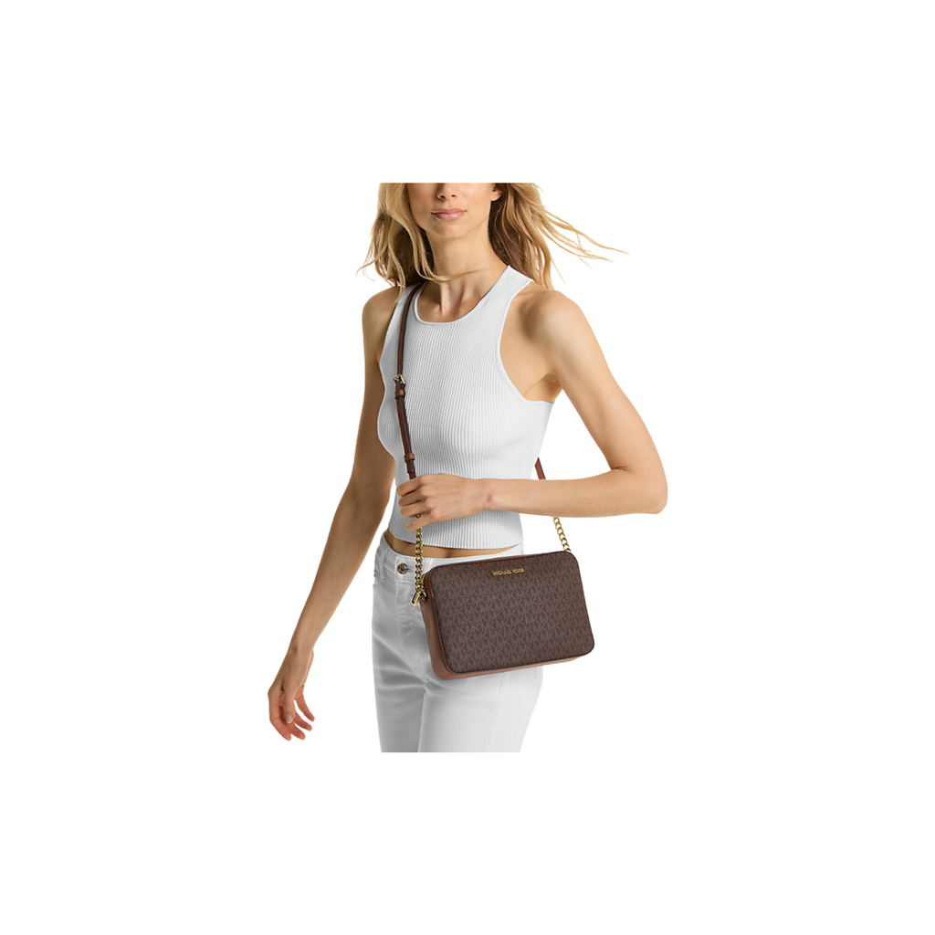Michael Kors Jet Set Large Printed Logo Crossbody Bag Brown