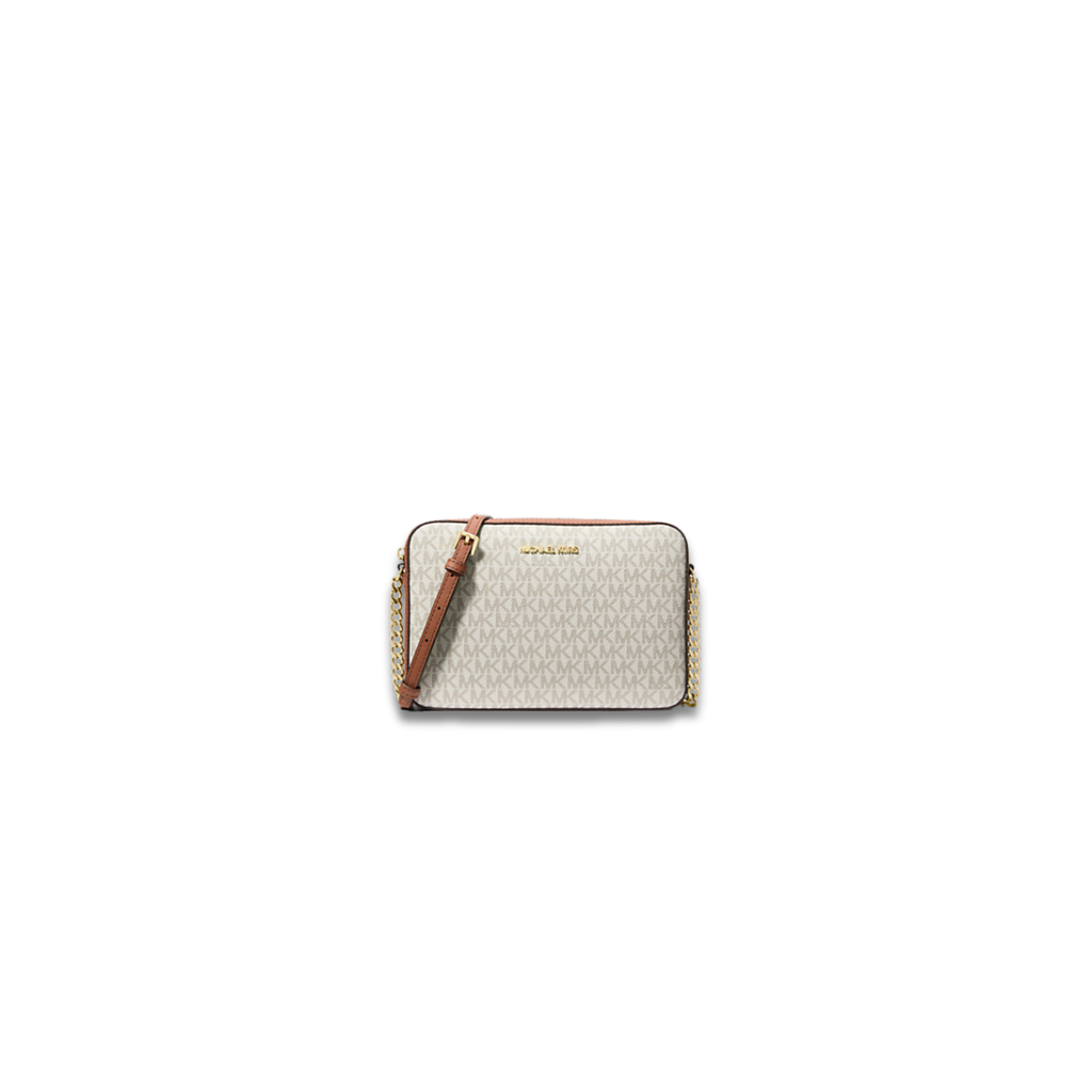 Michael Kors Jet Set Large Printed Logo Crossbody Bag Vanilla