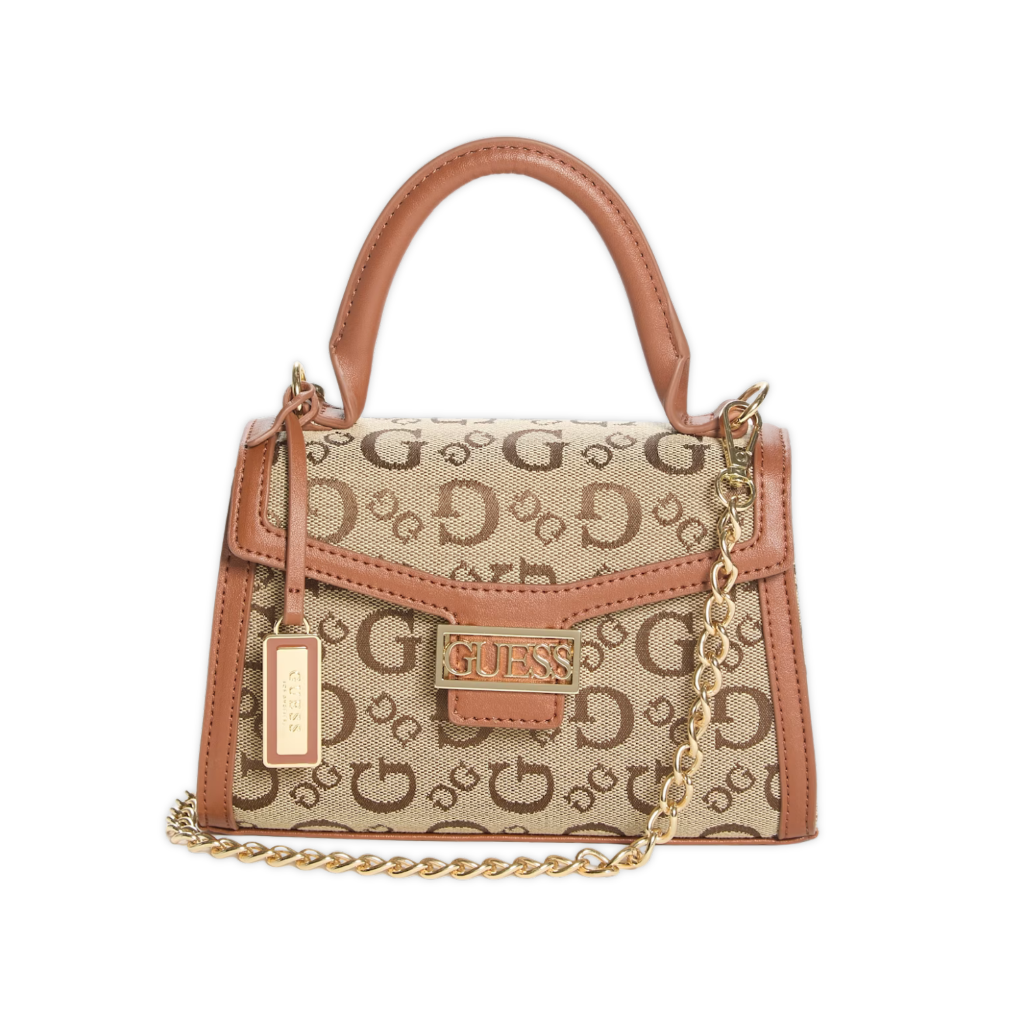 GUESS Sabrina Top-Handle Mini Bag Logo Brown