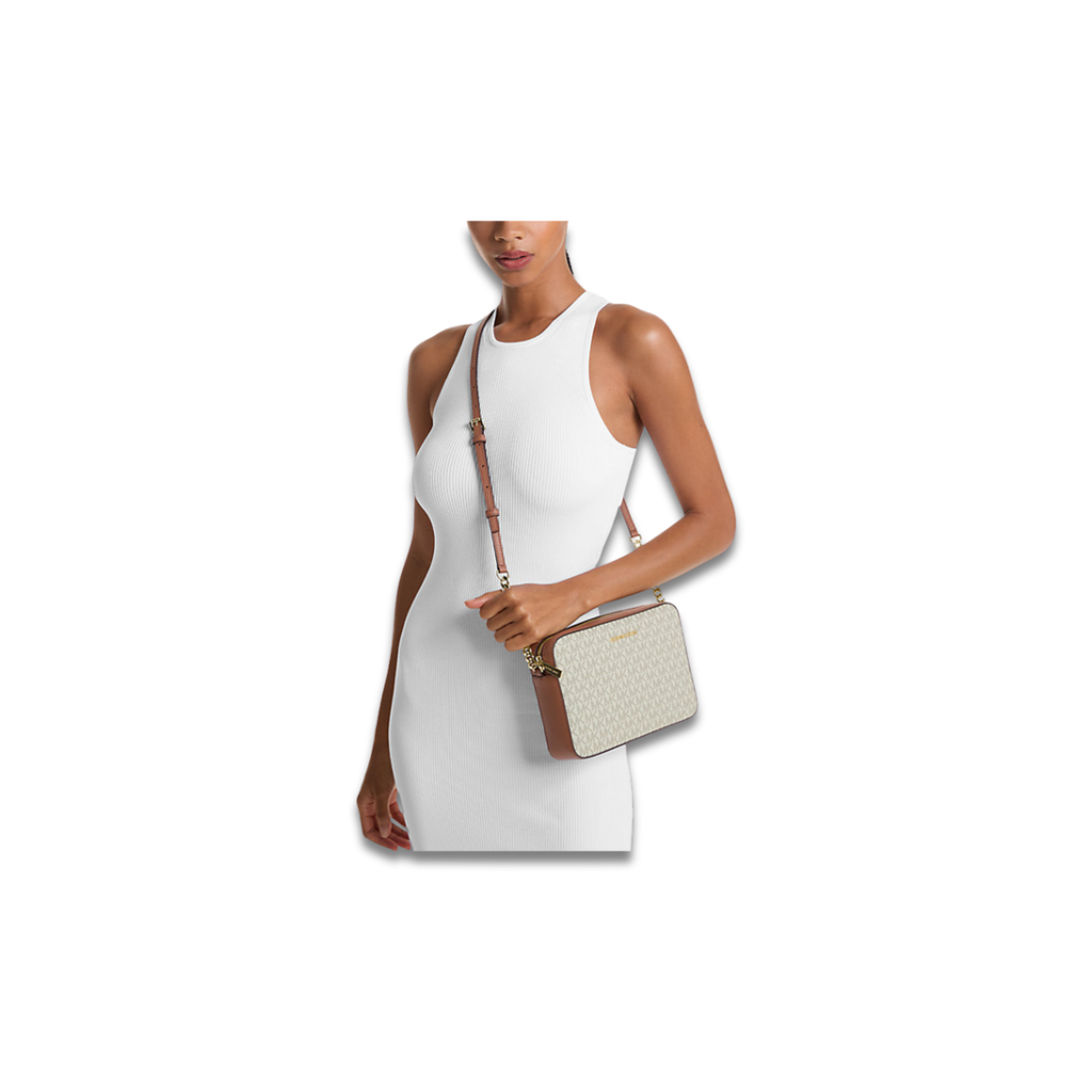 Michael Kors Jet Set Large Printed Logo Crossbody Bag Vanilla