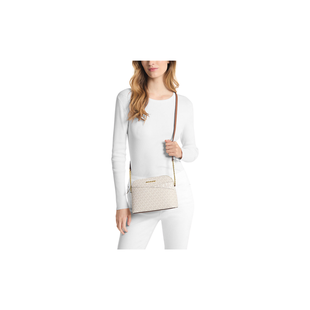 Michael Kors Jet Set Travel Dome Medium Logo Crossbody Bag Vanilla