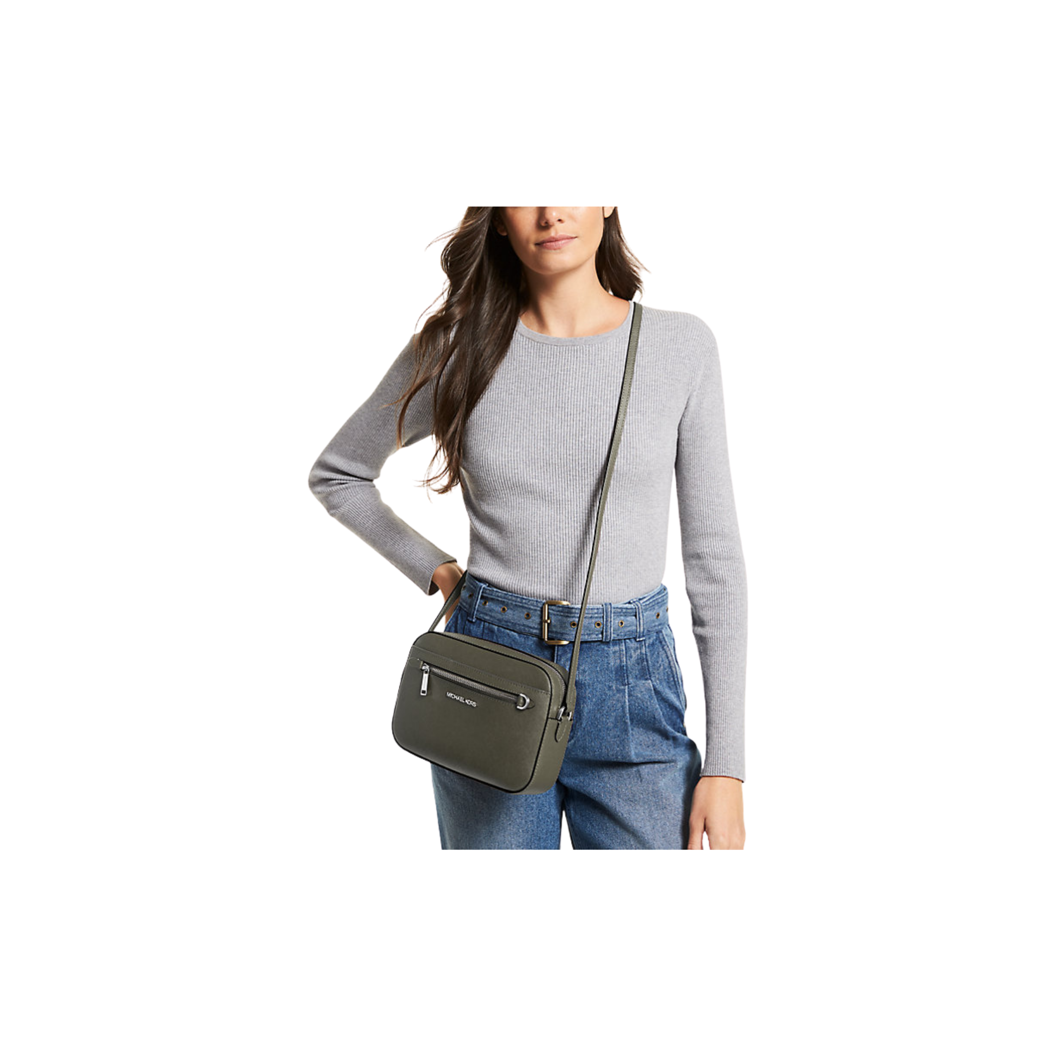 Michael Kors Jet Set Large Saffiano Leather Crossbody Bag Olive