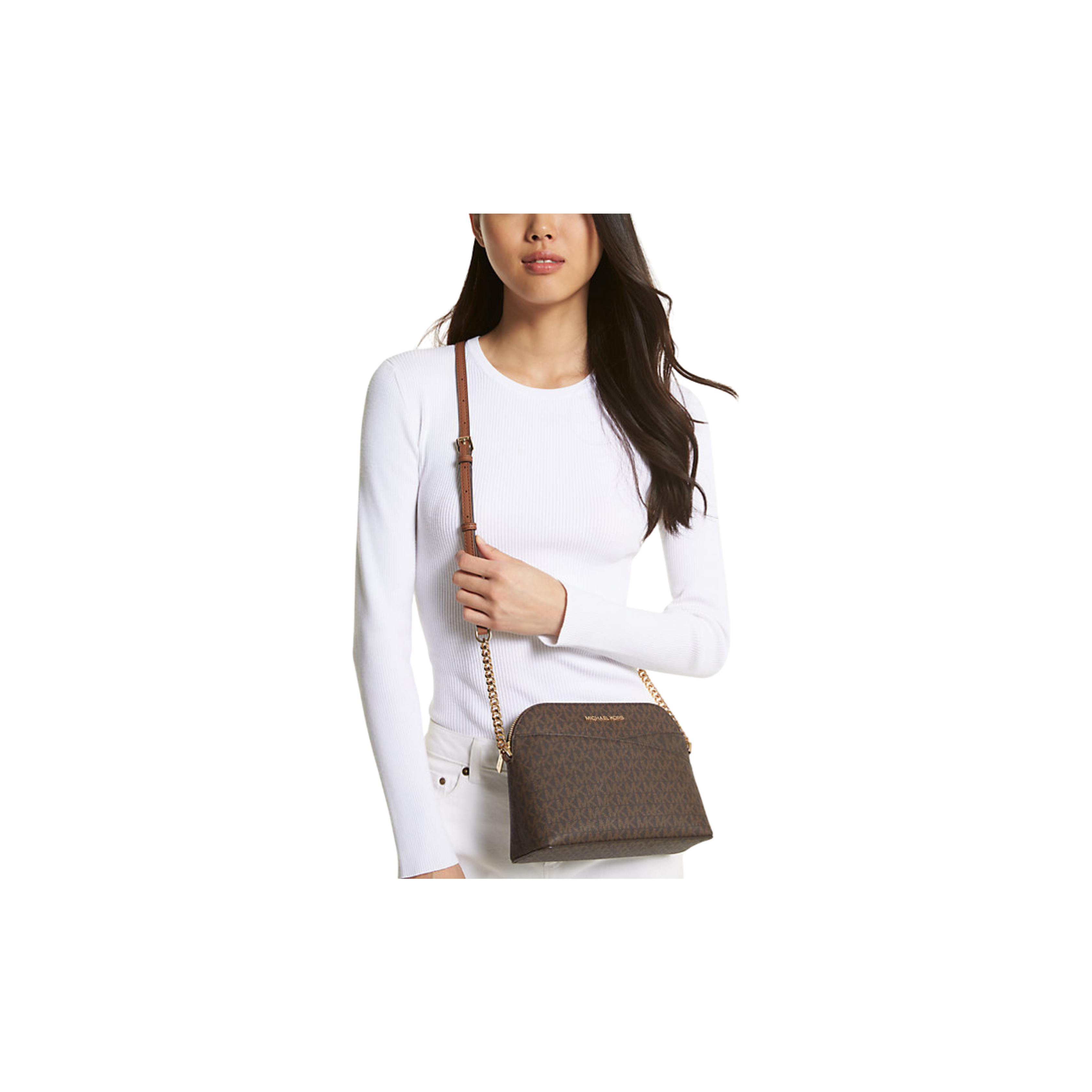 Michael Kors Jet Set Travel Dome Medium Logo Crossbody Bag Brown