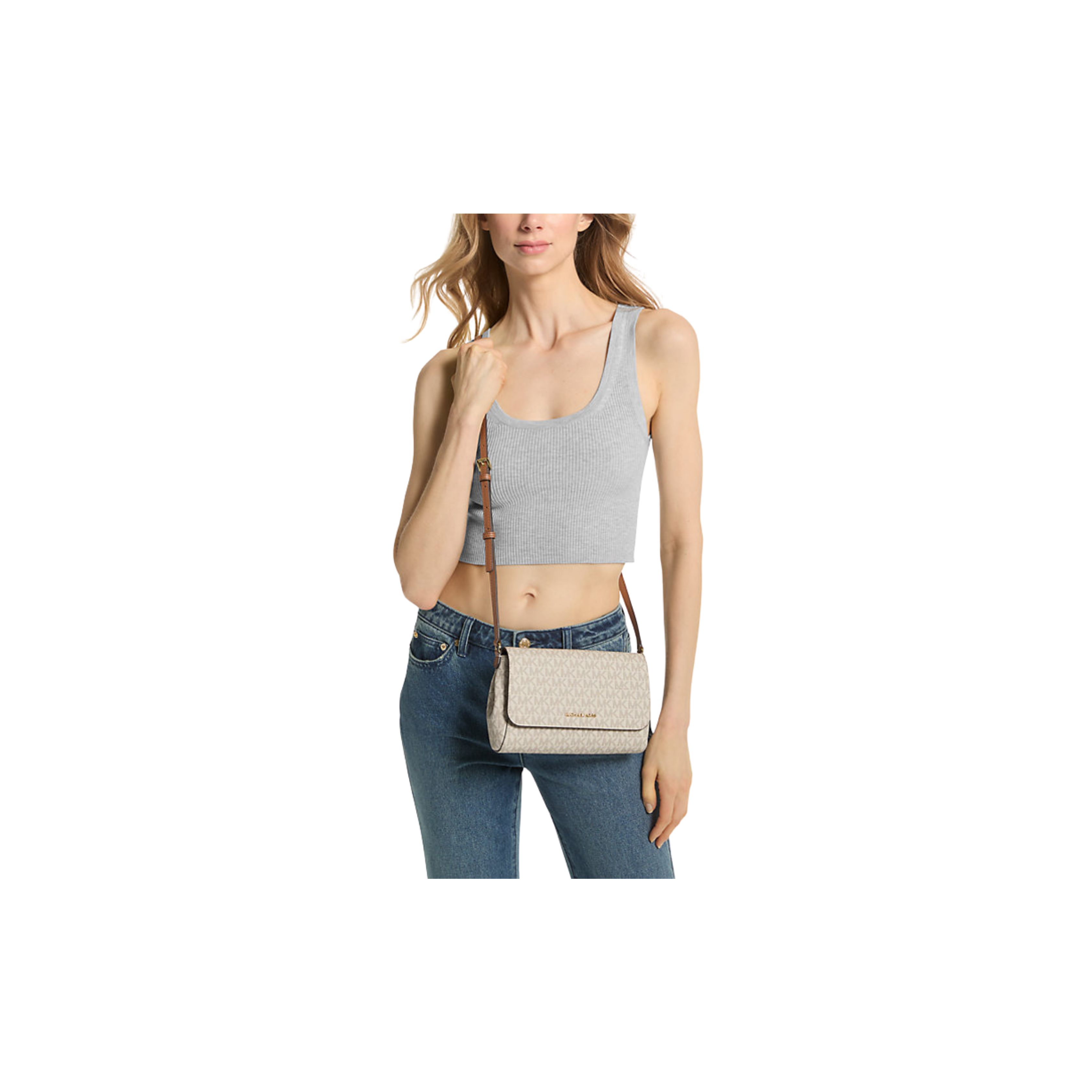 Michael Kors Medium Logo Convertible Crossbody Bag Vanilla